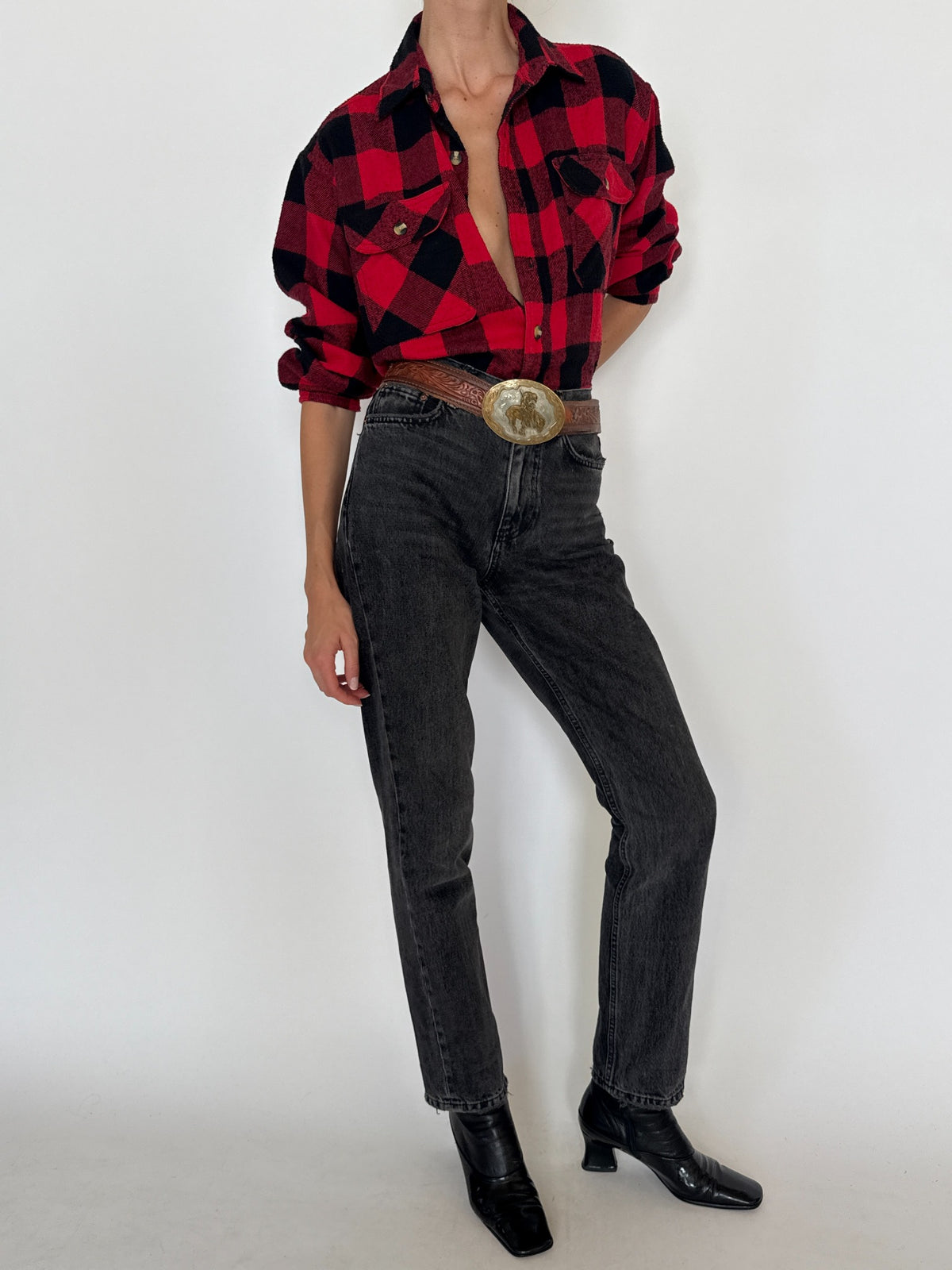 Vintage red and black buffalo plaid flannel shirt