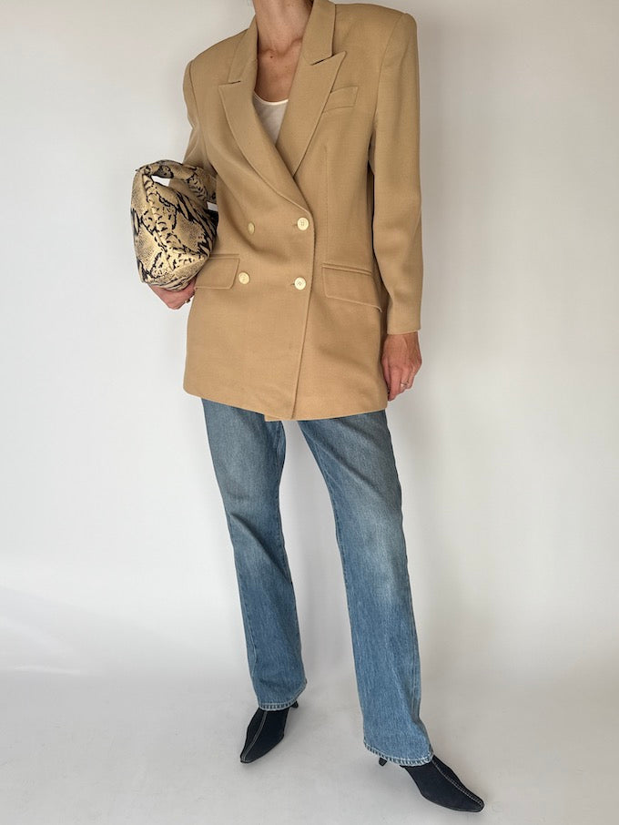 Vintage Camel Wool Double-Breasted Blazer 6692