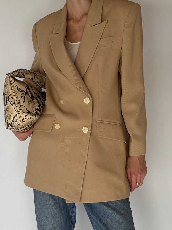 Vintage Camel Wool Double-Breasted Blazer 6692