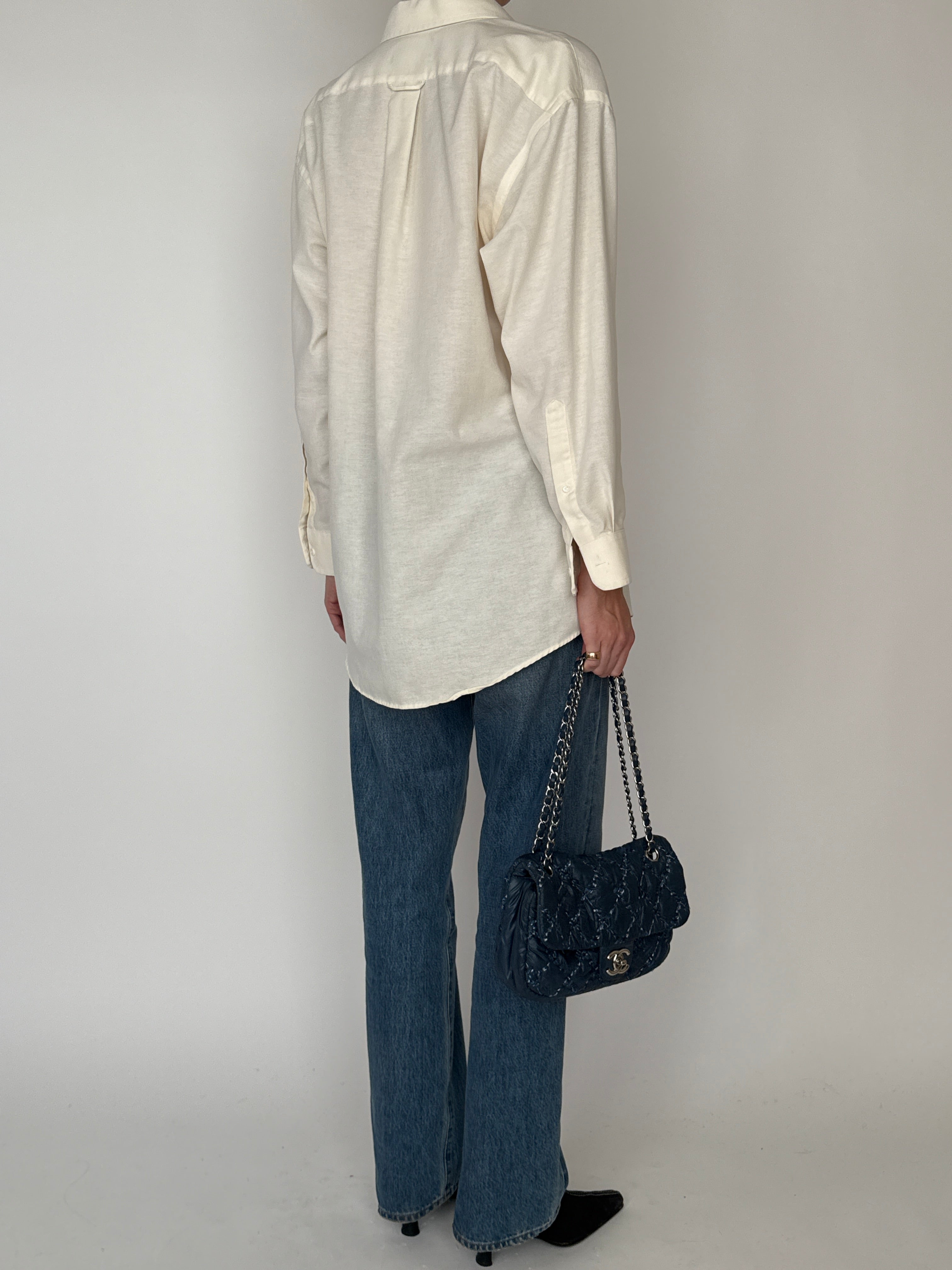 Vintage cream oversized button up shirt back view