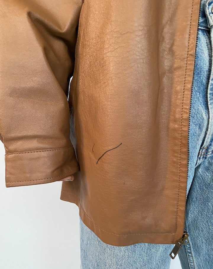VINTAGE OVERSIZED BROWN LEATHER JACKET 2488