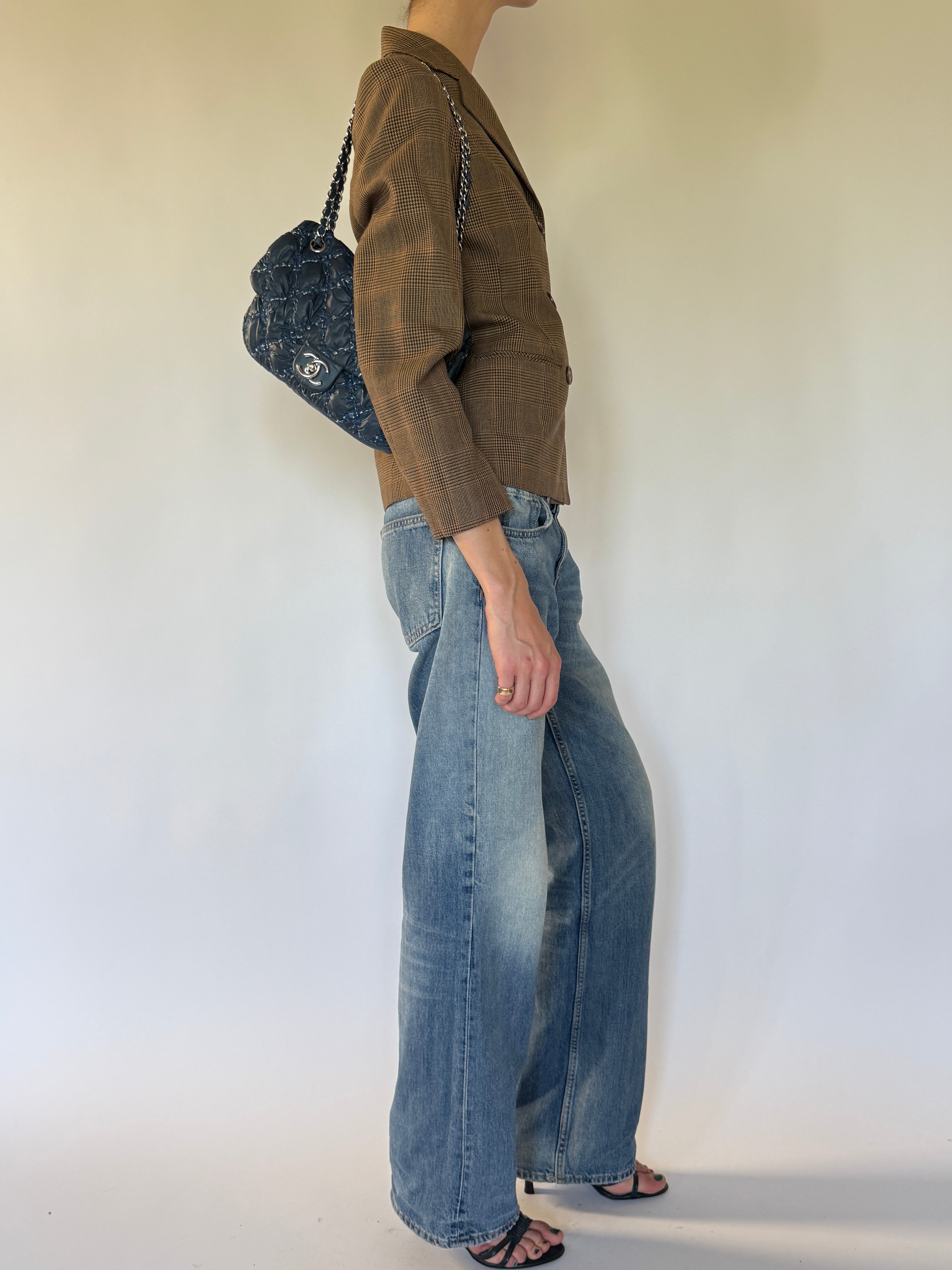 Vintage brown plaid wool blazer side view