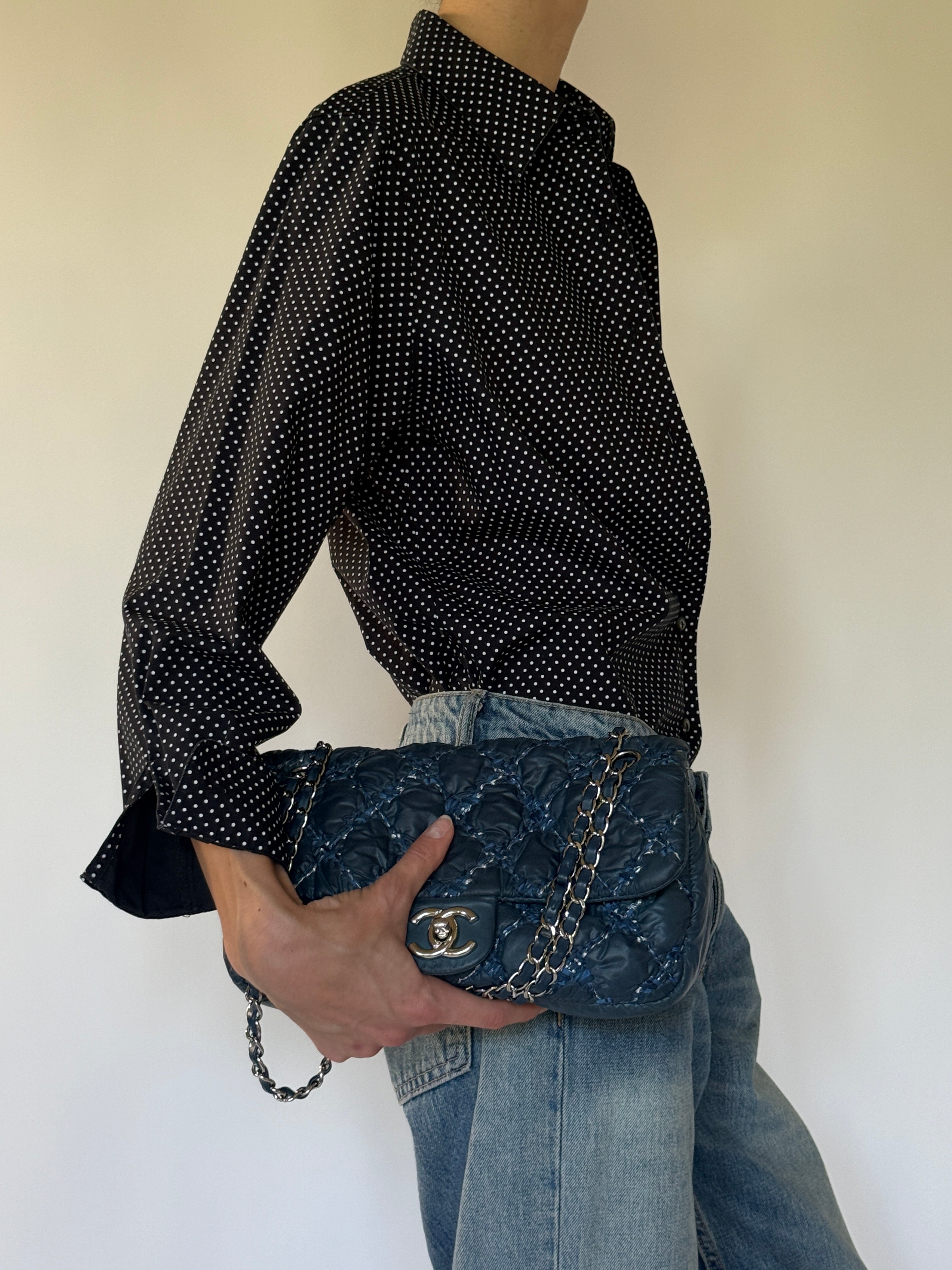 Vintage black polka dot shirt side view