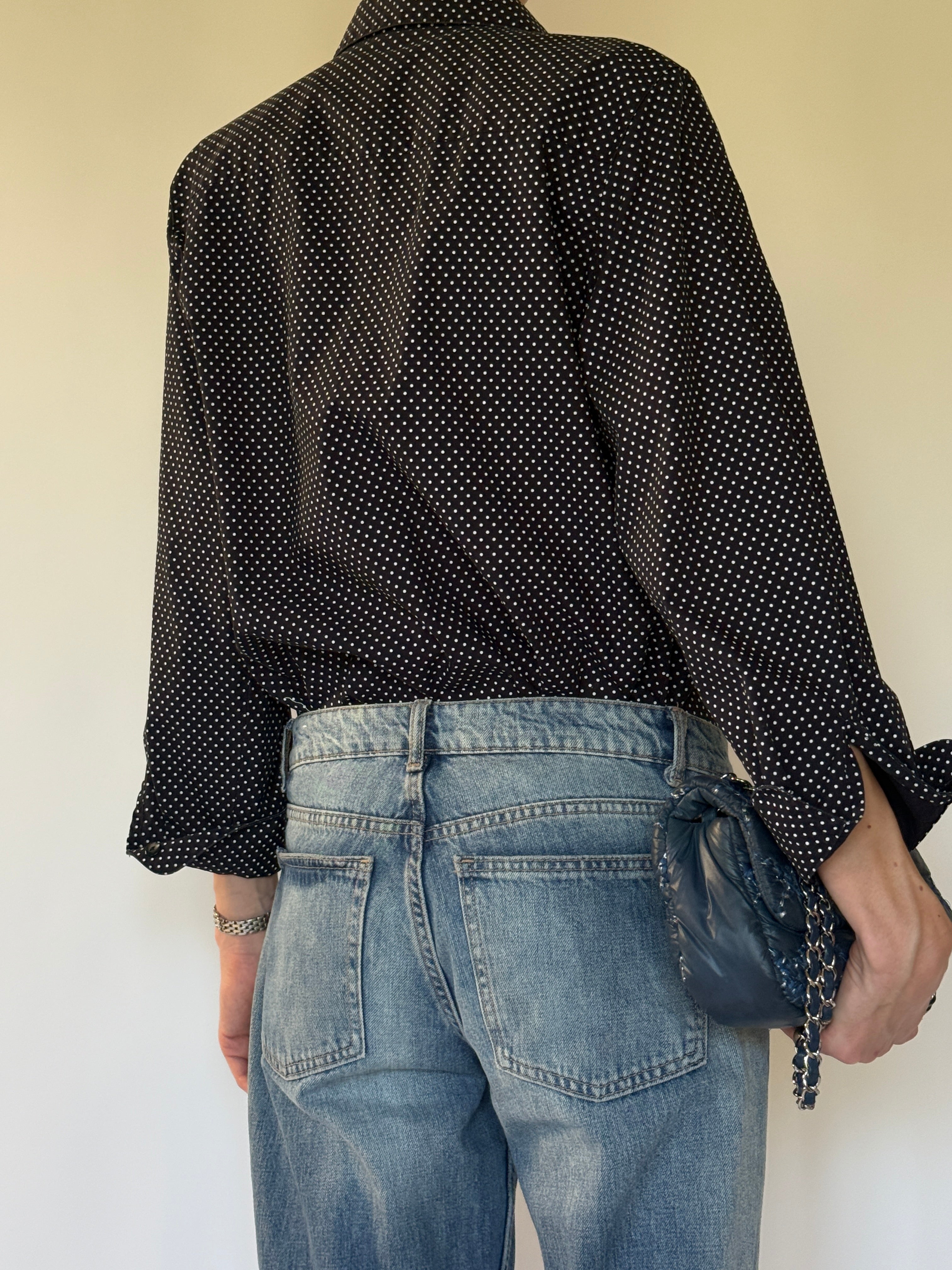 Vintage black polka dot shirt back view