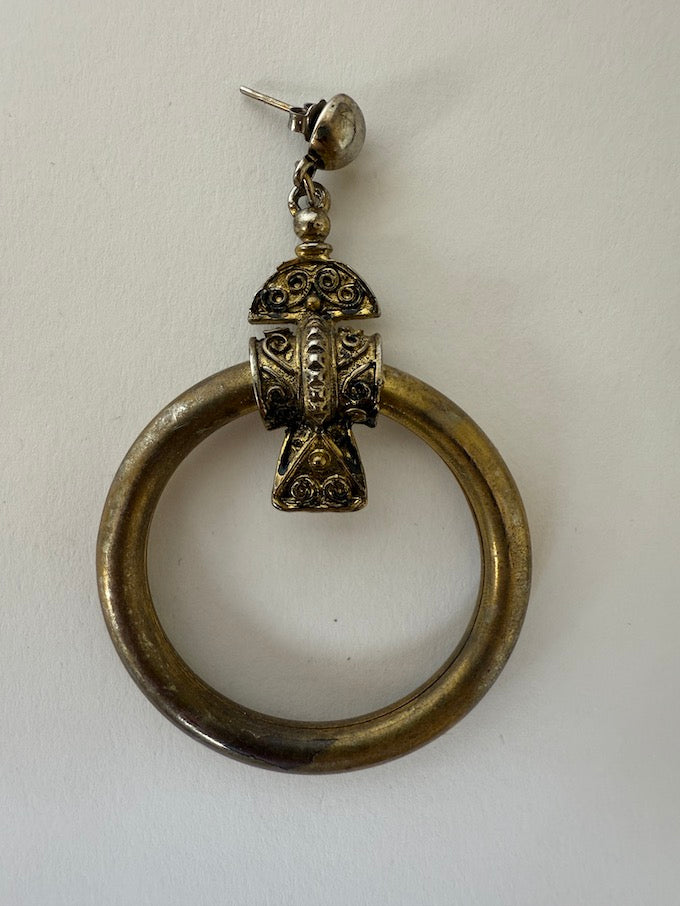 Vintage Ornate Brass Hoop dangle Earrings
