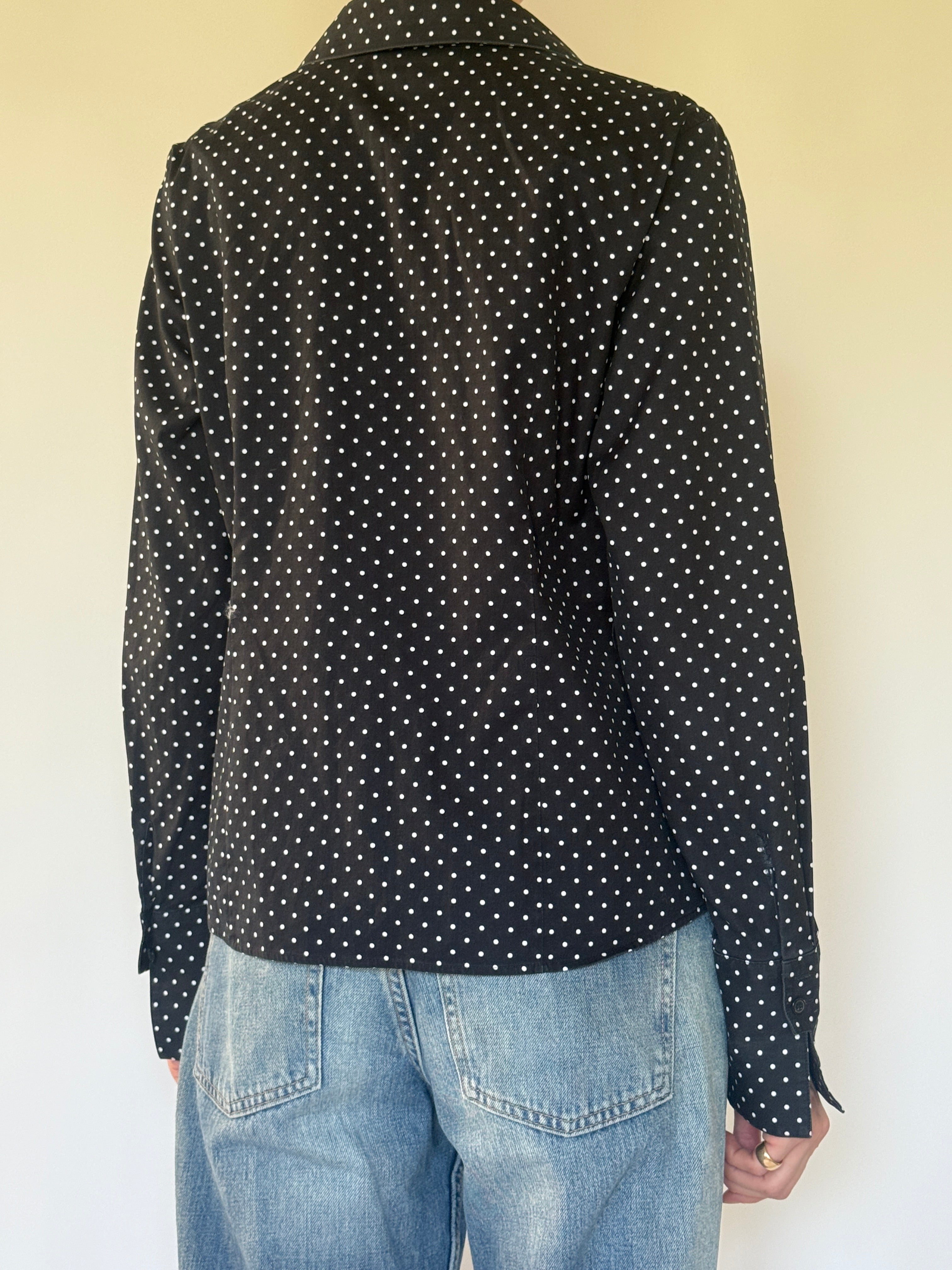 Vintage black polka dot shirt back view