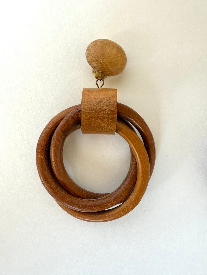 Vintage dangle wood hoop earrings