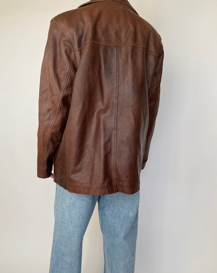 VINTAGE OVERSIZED BROWN LEATHER JACKET 2499