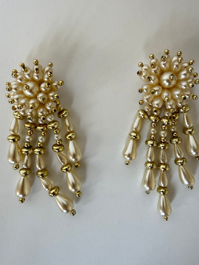 Vintage Cascade Pearl Statement Earrings