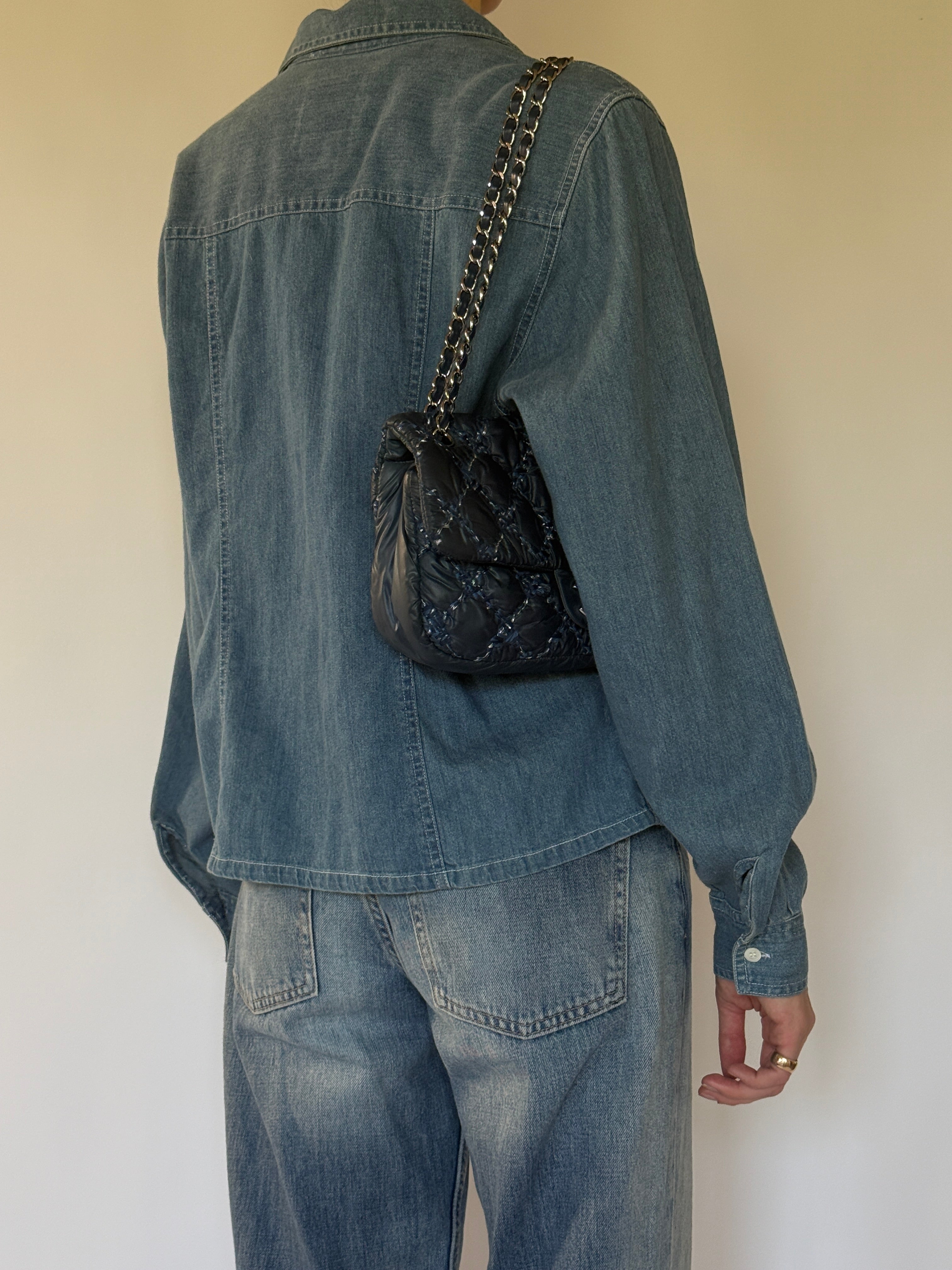 Vintage blue denim shirt back view