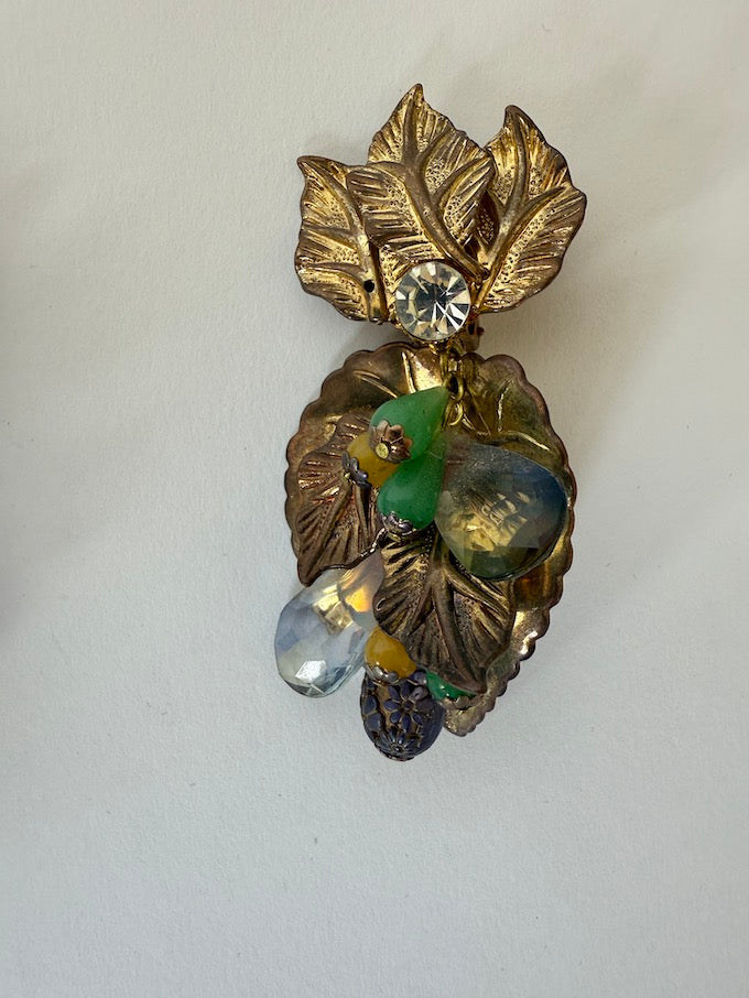Vintage beautiful big ornate botanical clip-on earrings
