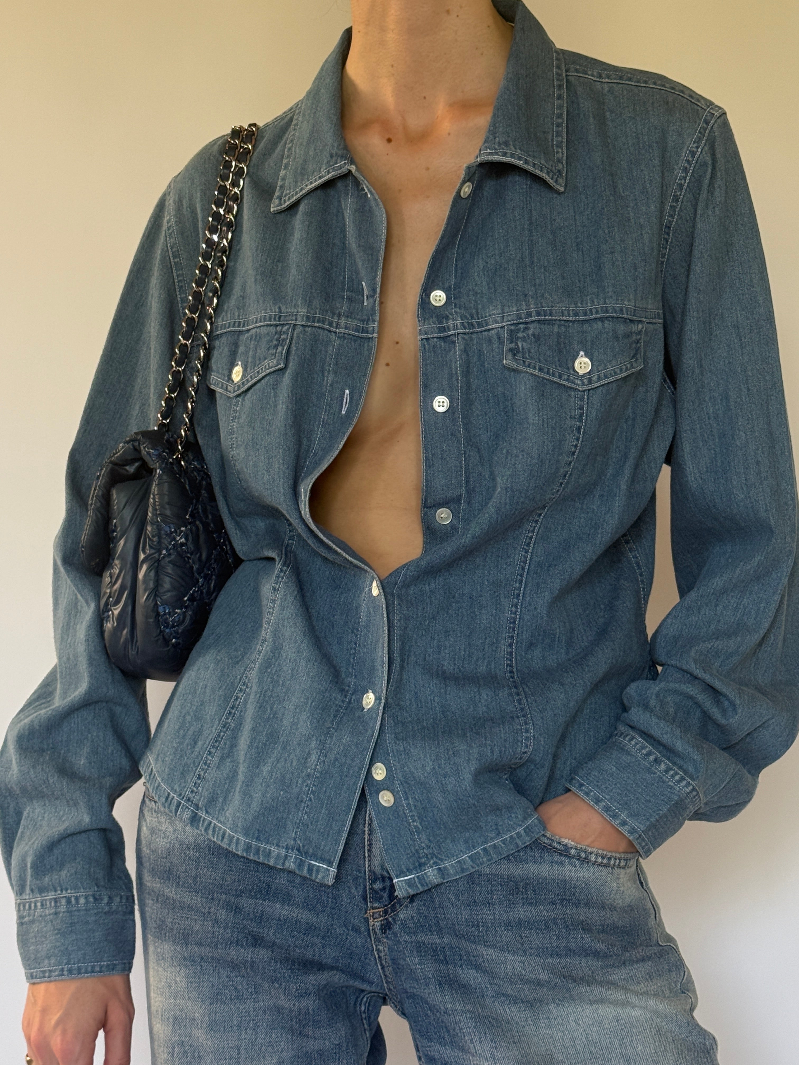 Vintage blue denim shirt front view