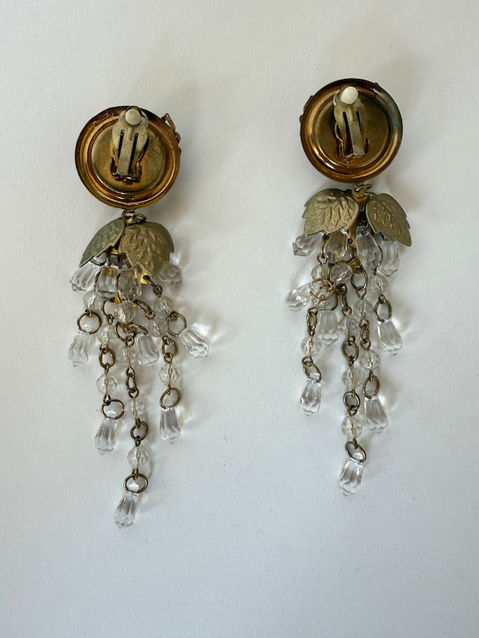 Vintage large Gold & Black toned Cabochon Statement Earrings