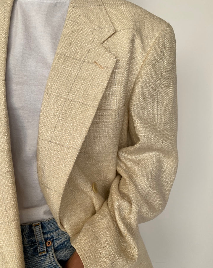 VINTAGE CREAM OVERSIZED CHECKED BLAZER 2503