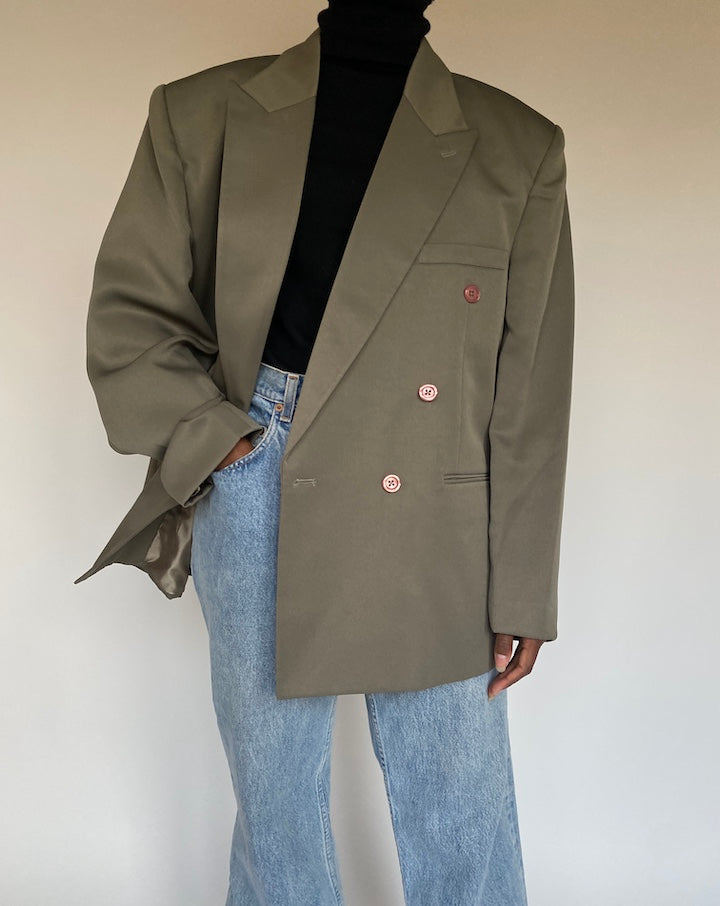 VINTAGE GREEN DOUBLE BREASTED BLAZER 1705