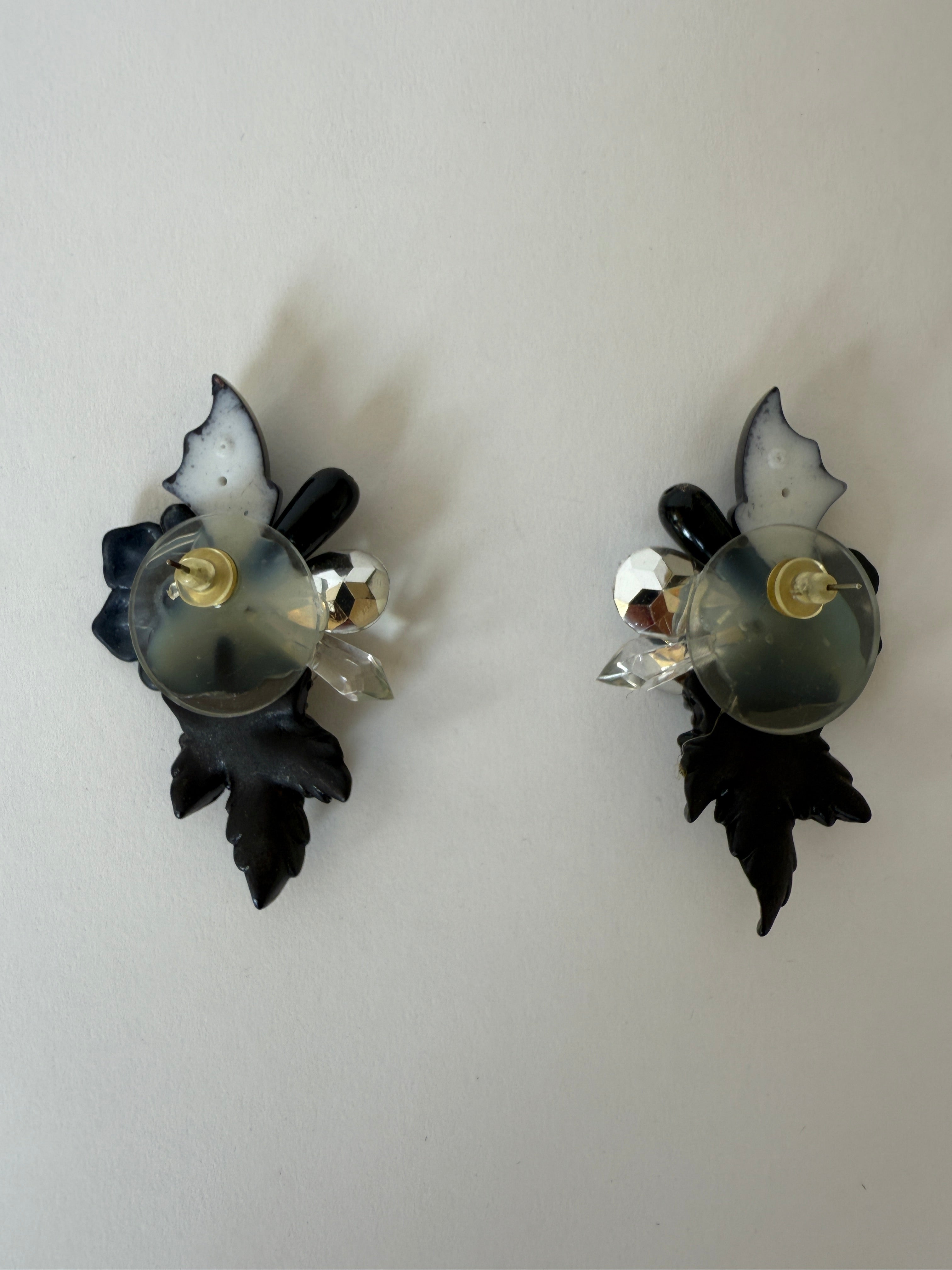 Vintage Floral Crystal Earrings Black