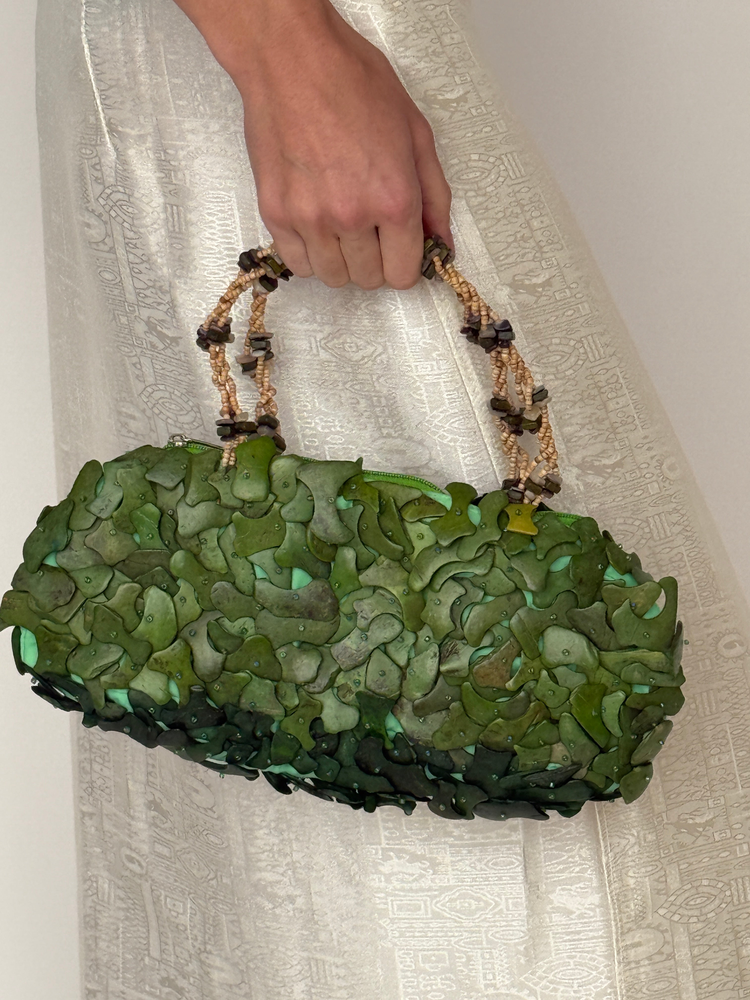 Vintage green mixed-media handbag back view