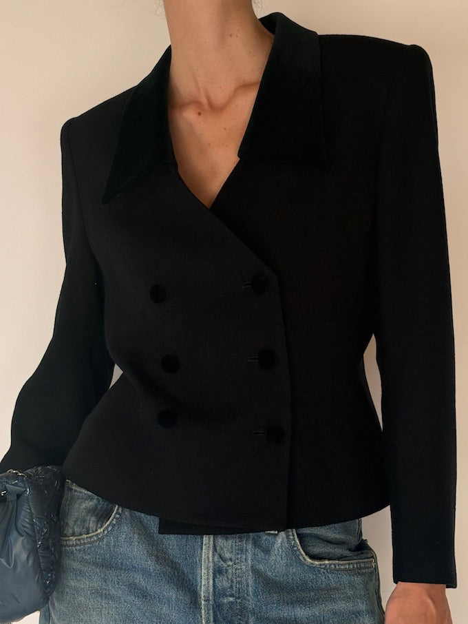 Vintage Black Wool Double-Breasted Blazer 6301