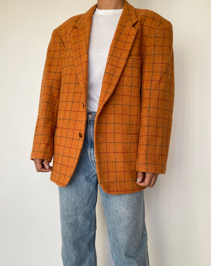 VINTAGE ORANGE CHECKED BLAZER 2506