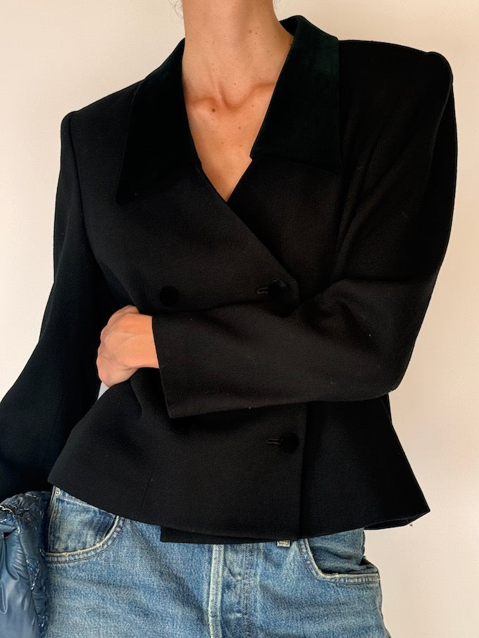 Vintage Black Wool Double-Breasted Blazer 6301
