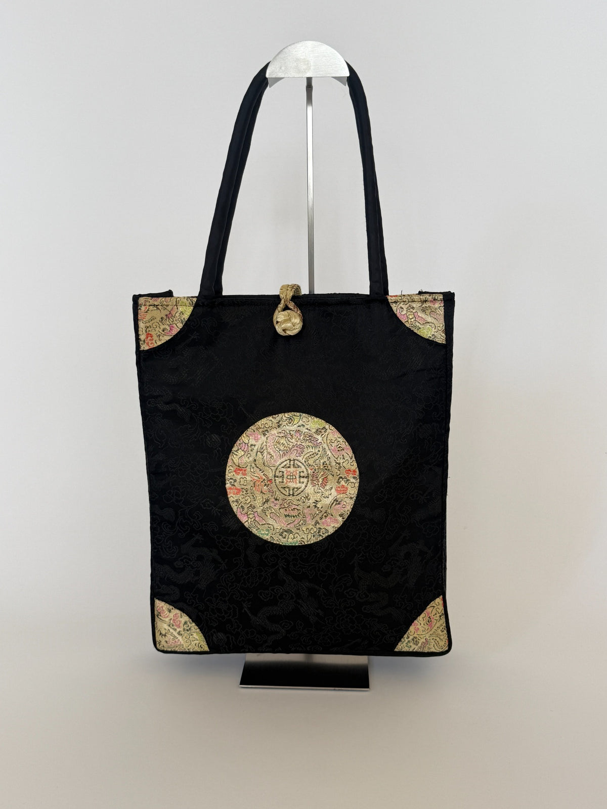 Vintage Black Brocade Tote Bag 8423