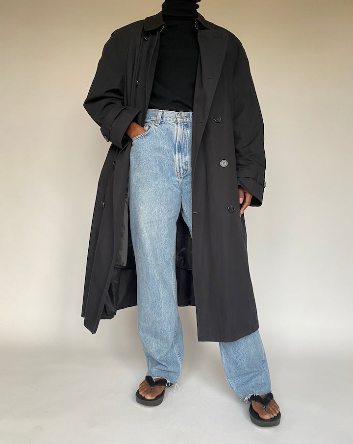 VINTAGE OVERSIZED BLACK TRENCH COAT 1709
