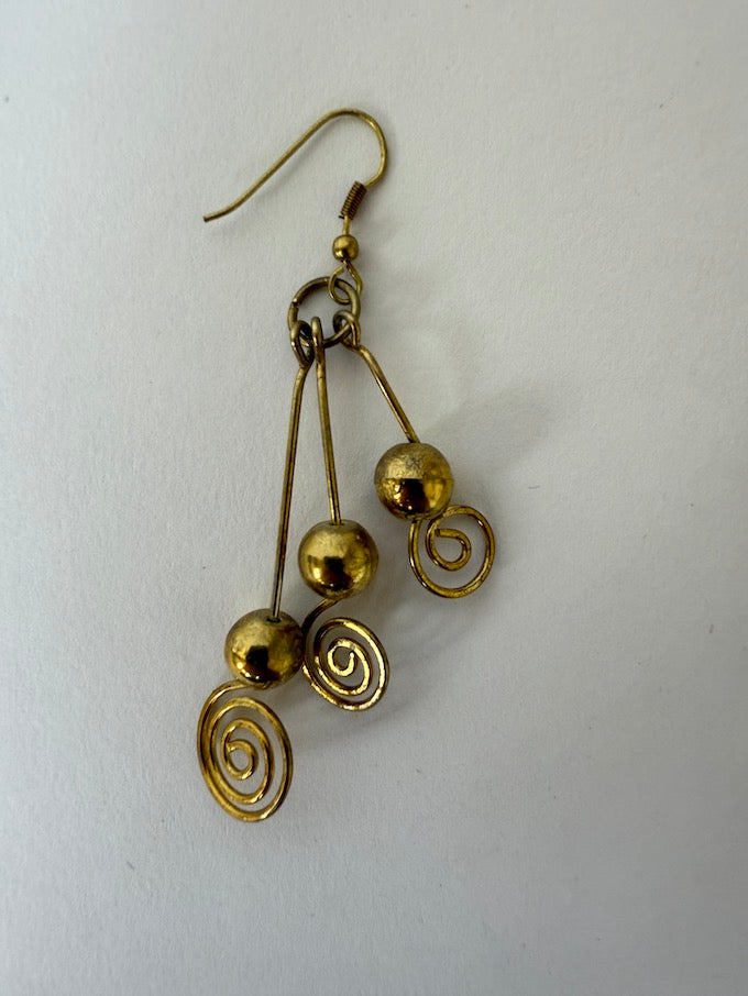 Vintage sculptural brass swirl earrings