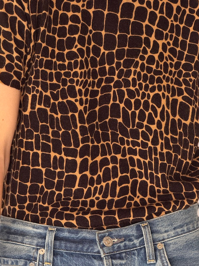 Vintage Croc-Texture Knit Tee Brown 6603