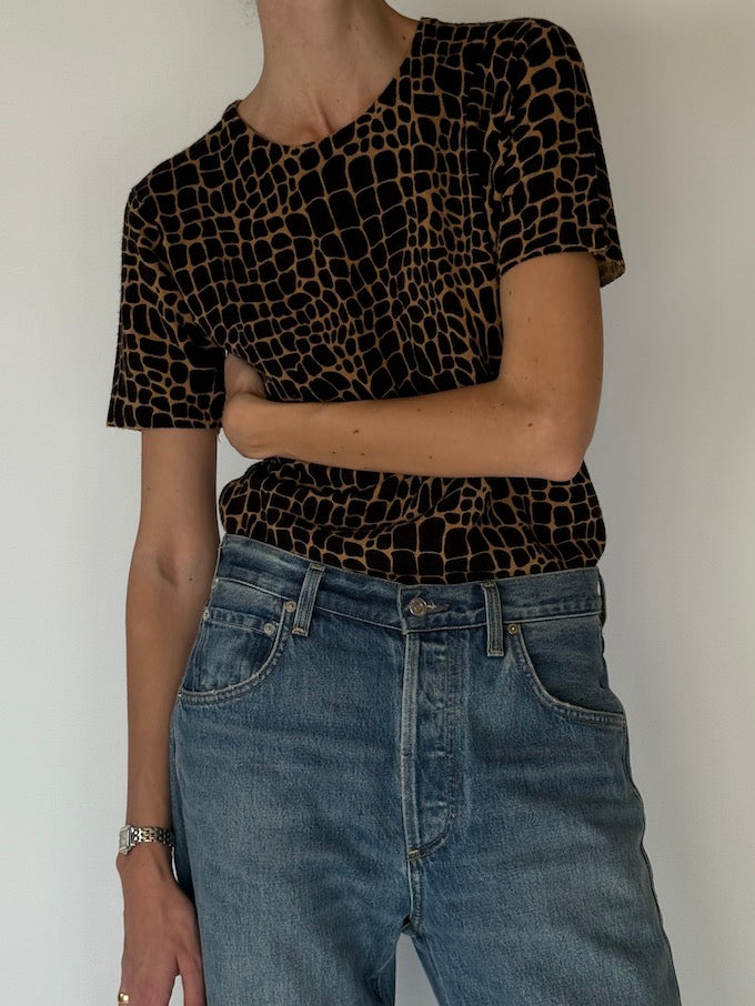 Vintage Croc-Texture Knit Tee Brown 6603