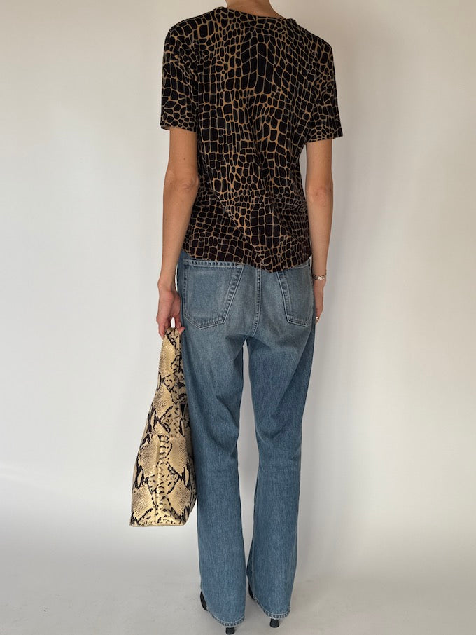 Vintage Croc-Texture Knit Tee Brown 6603