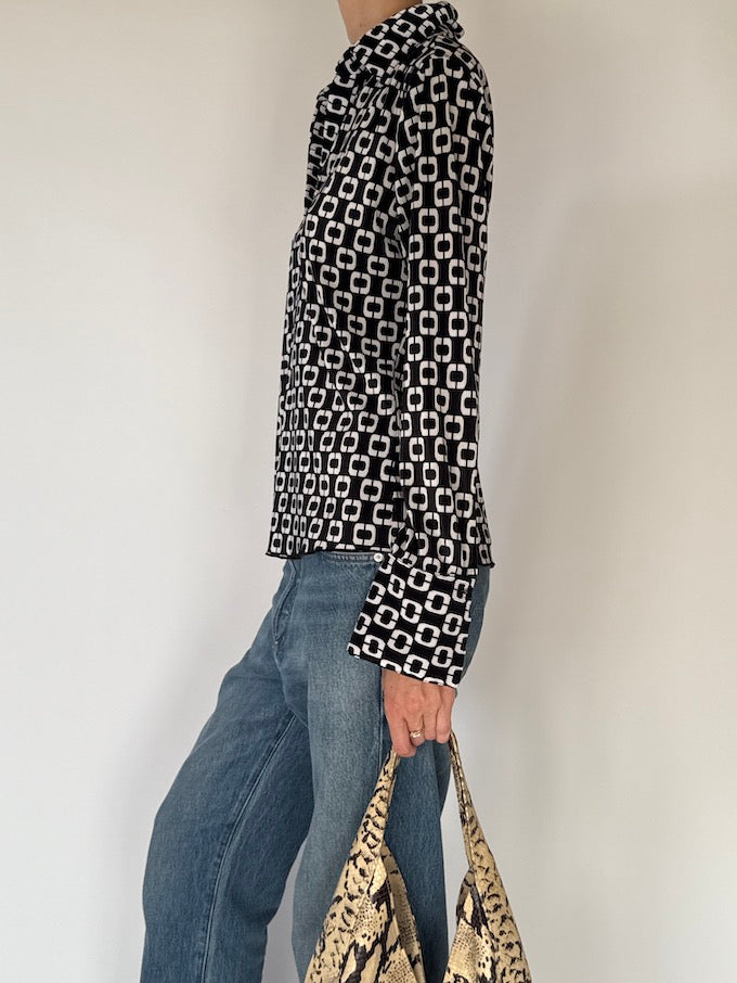 Vintage Geometric Print Blouse