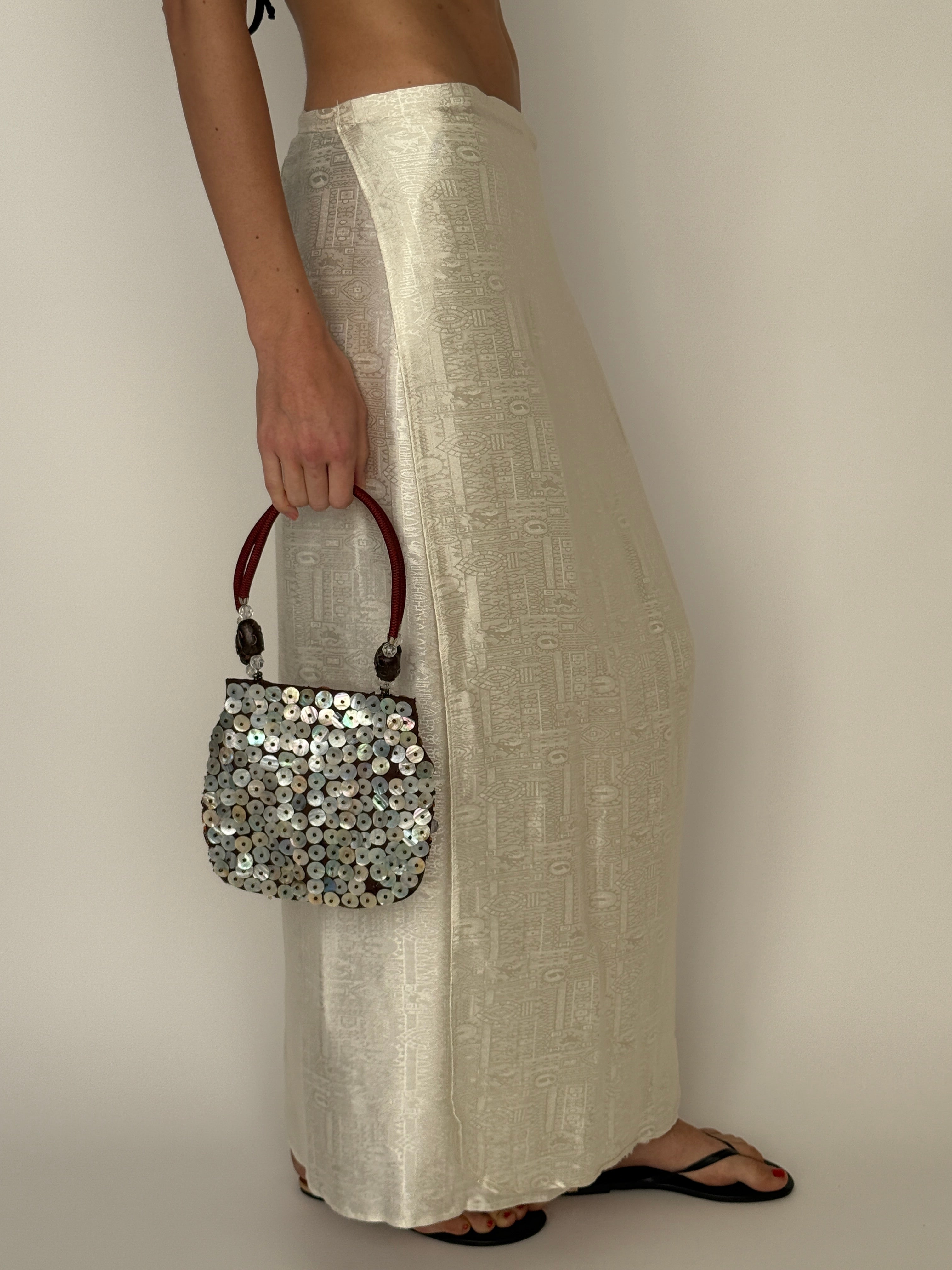 Vintage shell embellished mini handbag back view