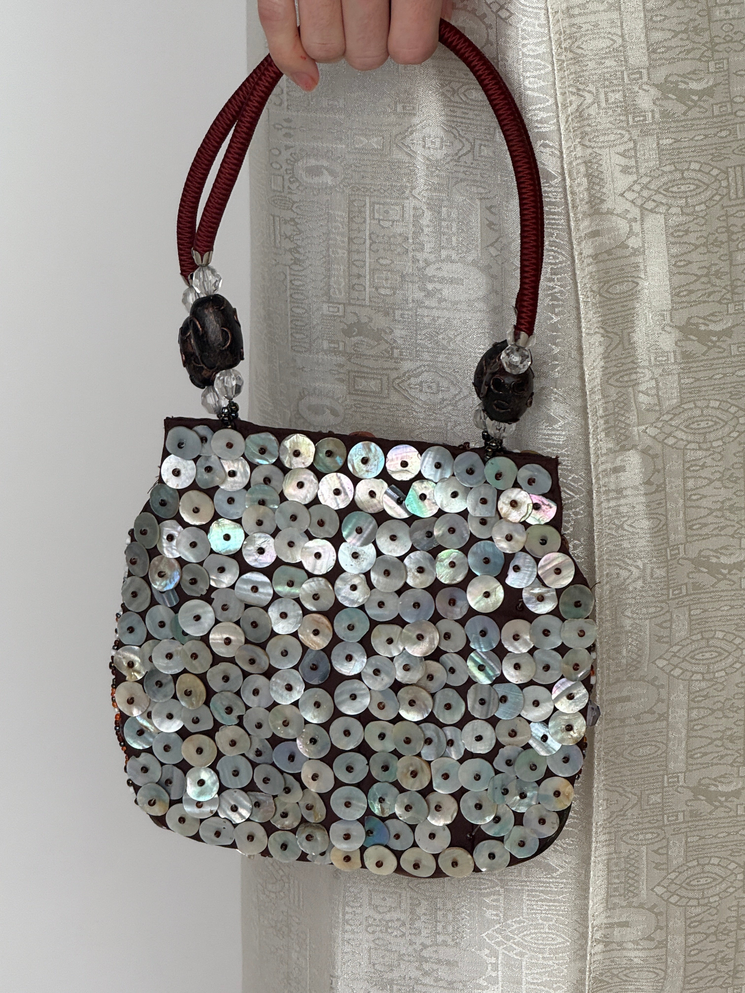 Vintage shell embellished mini handbag back view