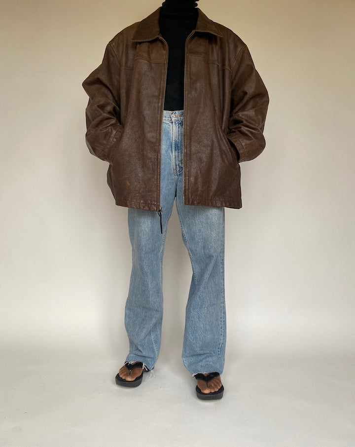 VINTAGE OVERSIZED BROWN LEATHER JACKET 1714