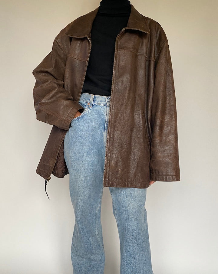 VINTAGE OVERSIZED BROWN LEATHER JACKET 1714