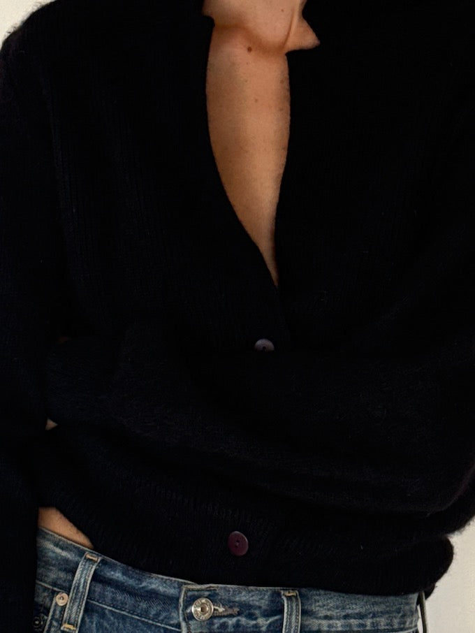 Vintage Black Button-Up Wool & Angora Cardigan