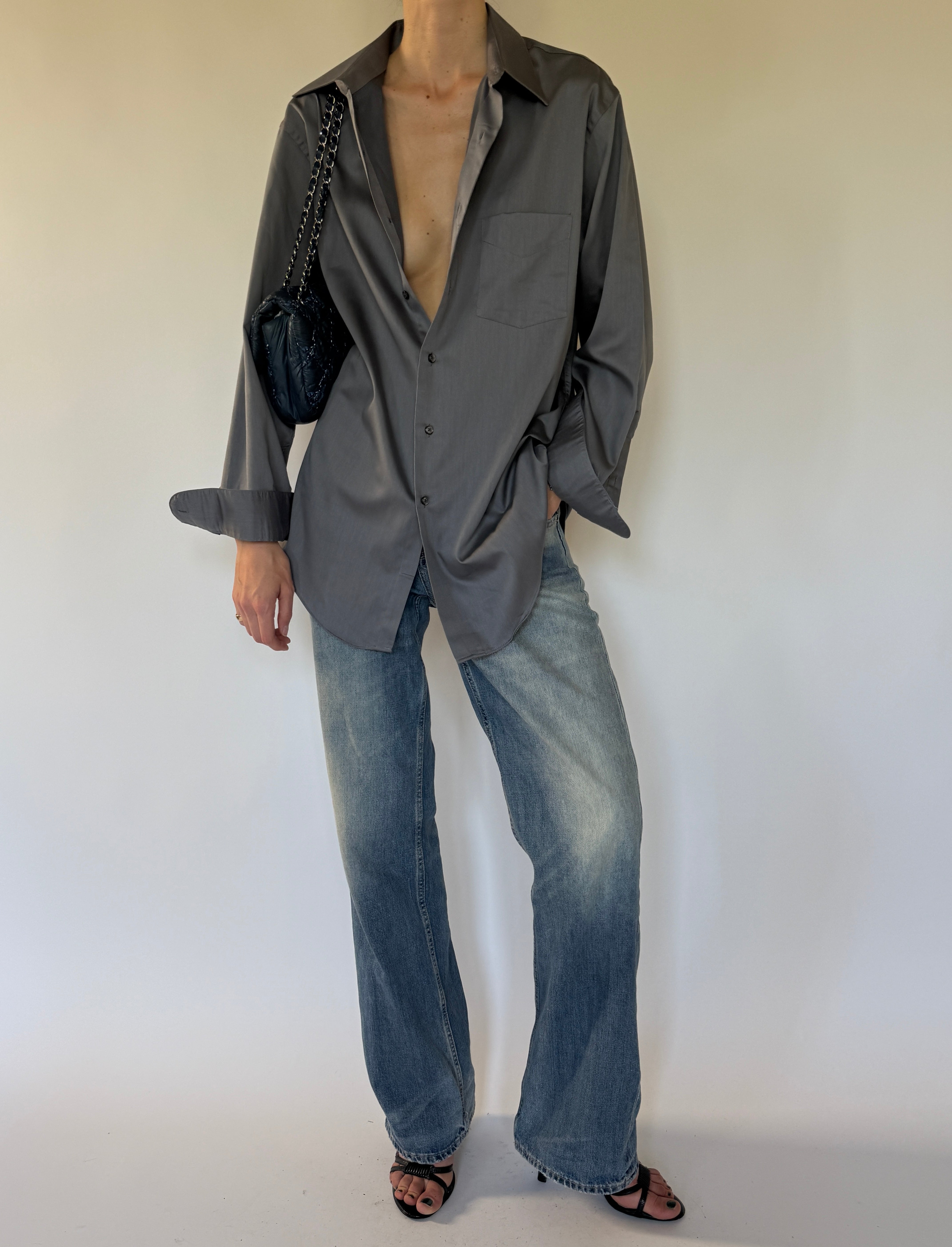 Vintage oversized gray cotton blend shirt front view