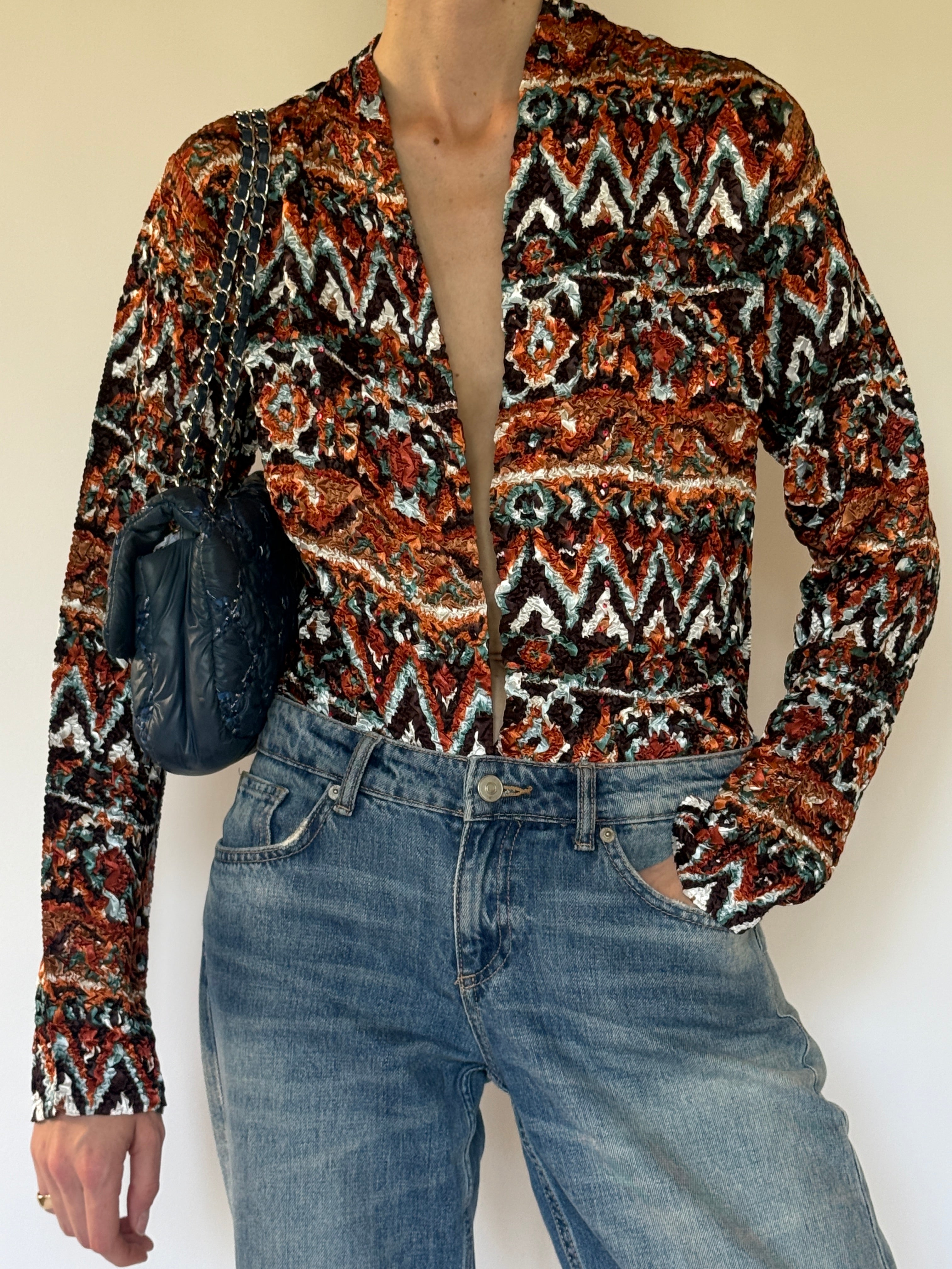 Vintage textured popcorn blouse front view