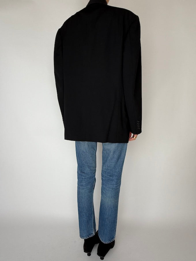 Vintage Oversized Double-Breasted Wool Blazer Black 6355