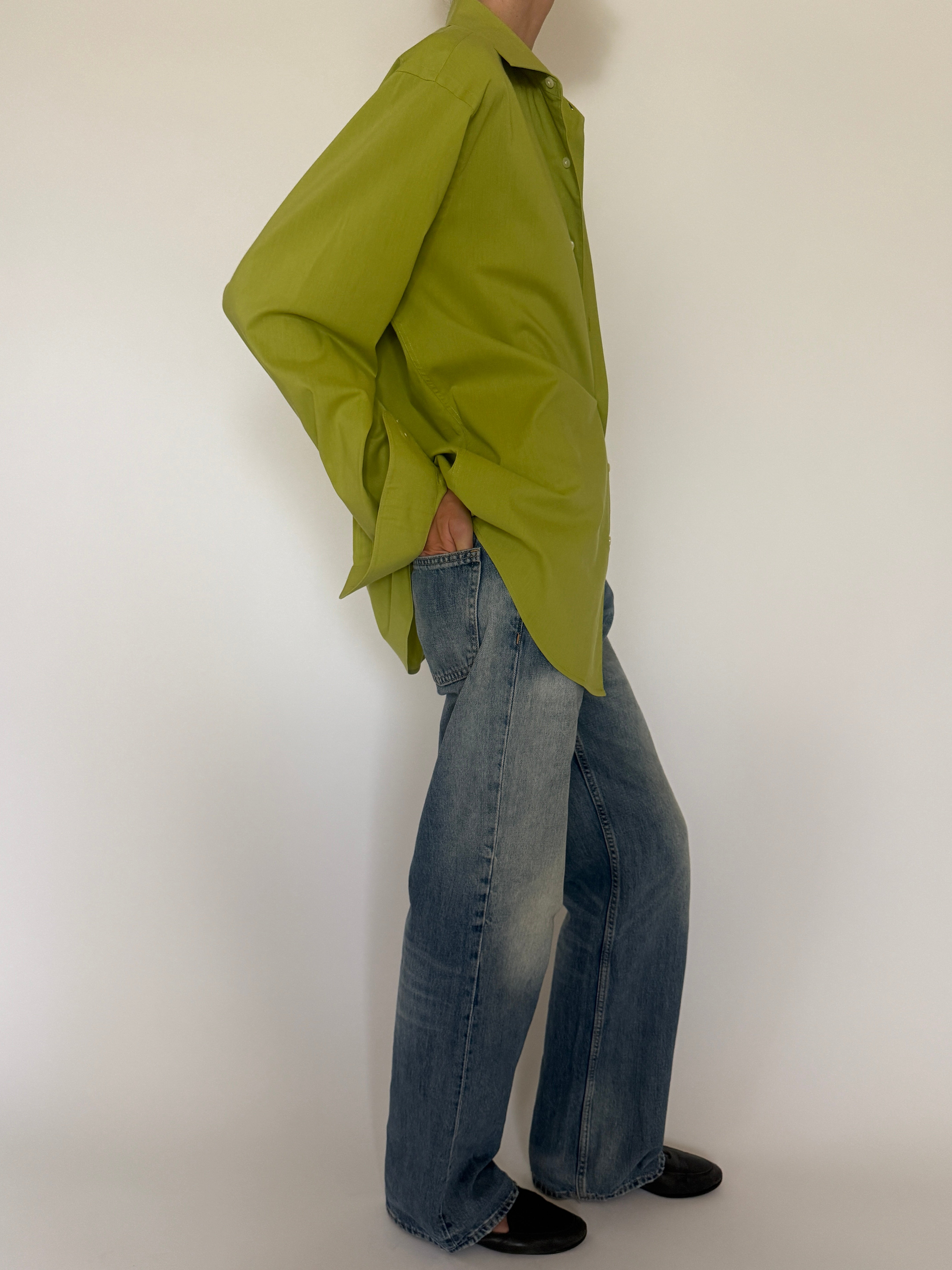 Vintage oversized button-up shirt chartreuse side view