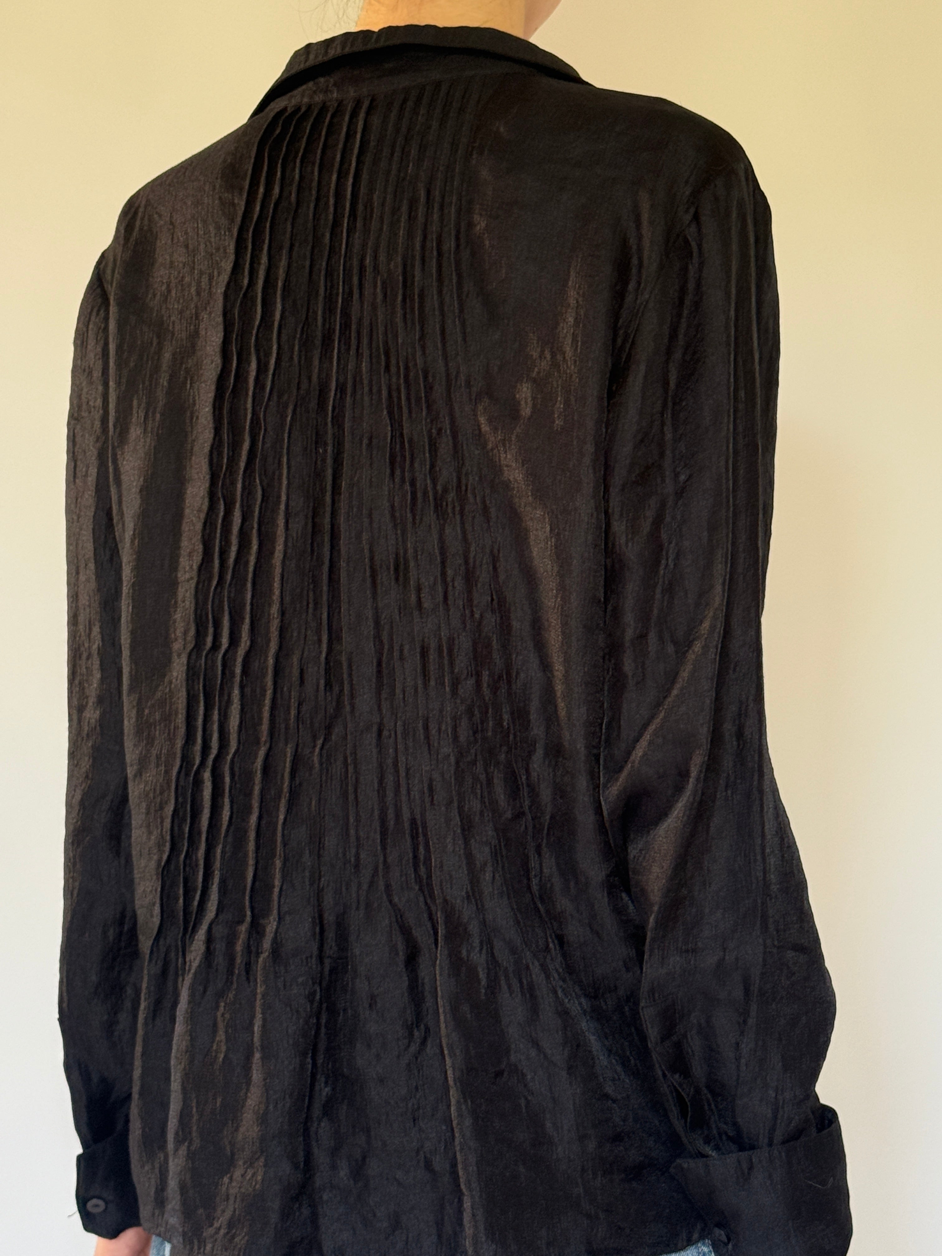 Vintage black crinkled blouse back view
