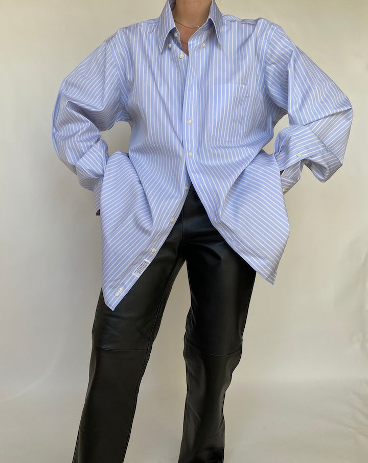 VINTAGE OVERSIZED BLUE AND YELLOW STRIPED SHIRT 449