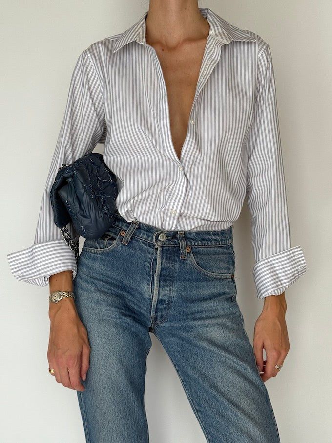 Vintage Striped Shirt White 6377