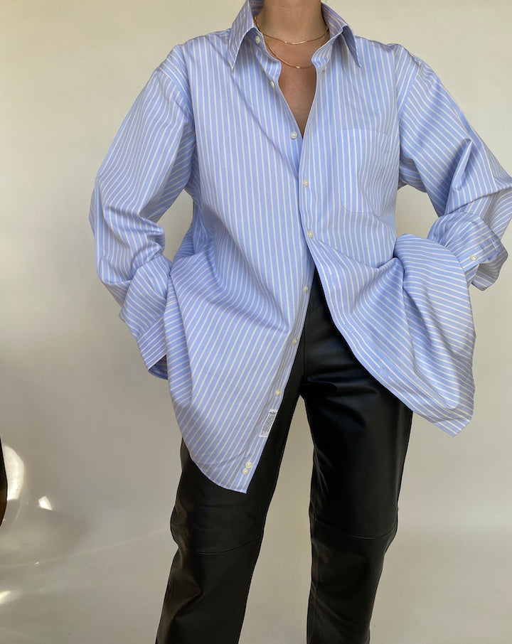 VINTAGE OVERSIZED BLUE AND YELLOW STRIPED SHIRT 449