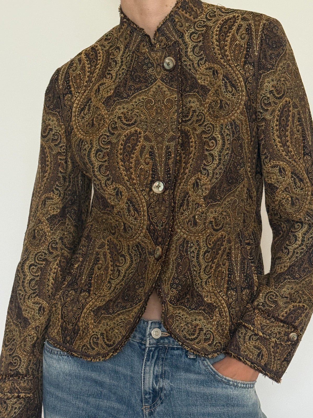 Vintage paisley jacket front detail brown