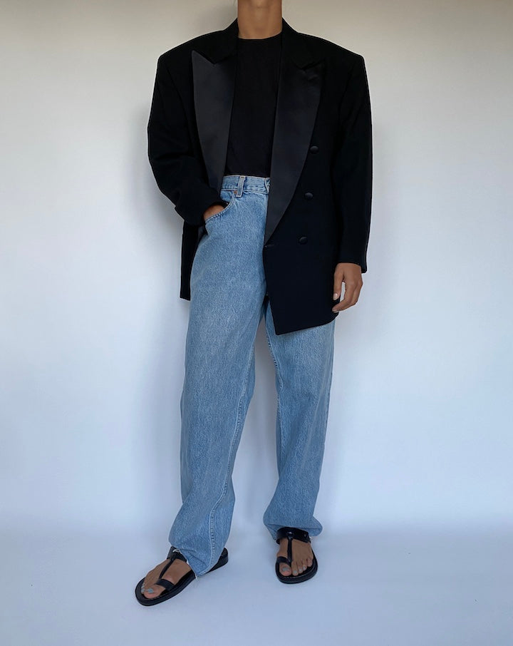 VINTAGE DOUBLE BREASTED BLACK WOOL BLAZER 3019