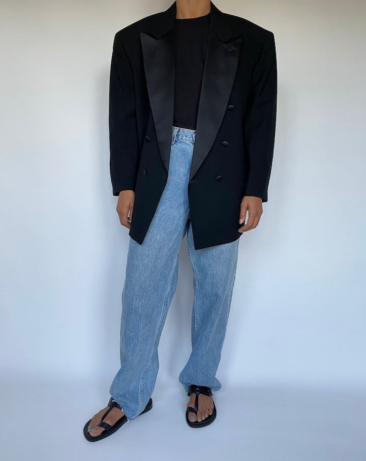 VINTAGE DOUBLE BREASTED BLACK WOOL BLAZER 3019