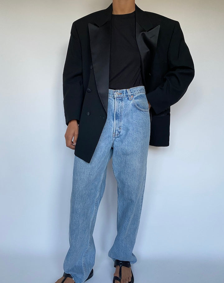 VINTAGE DOUBLE BREASTED BLACK WOOL BLAZER 3019