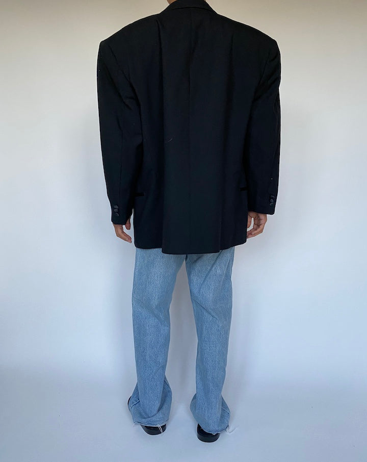 VINTAGE DOUBLE BREASTED BLACK WOOL BLAZER 3019