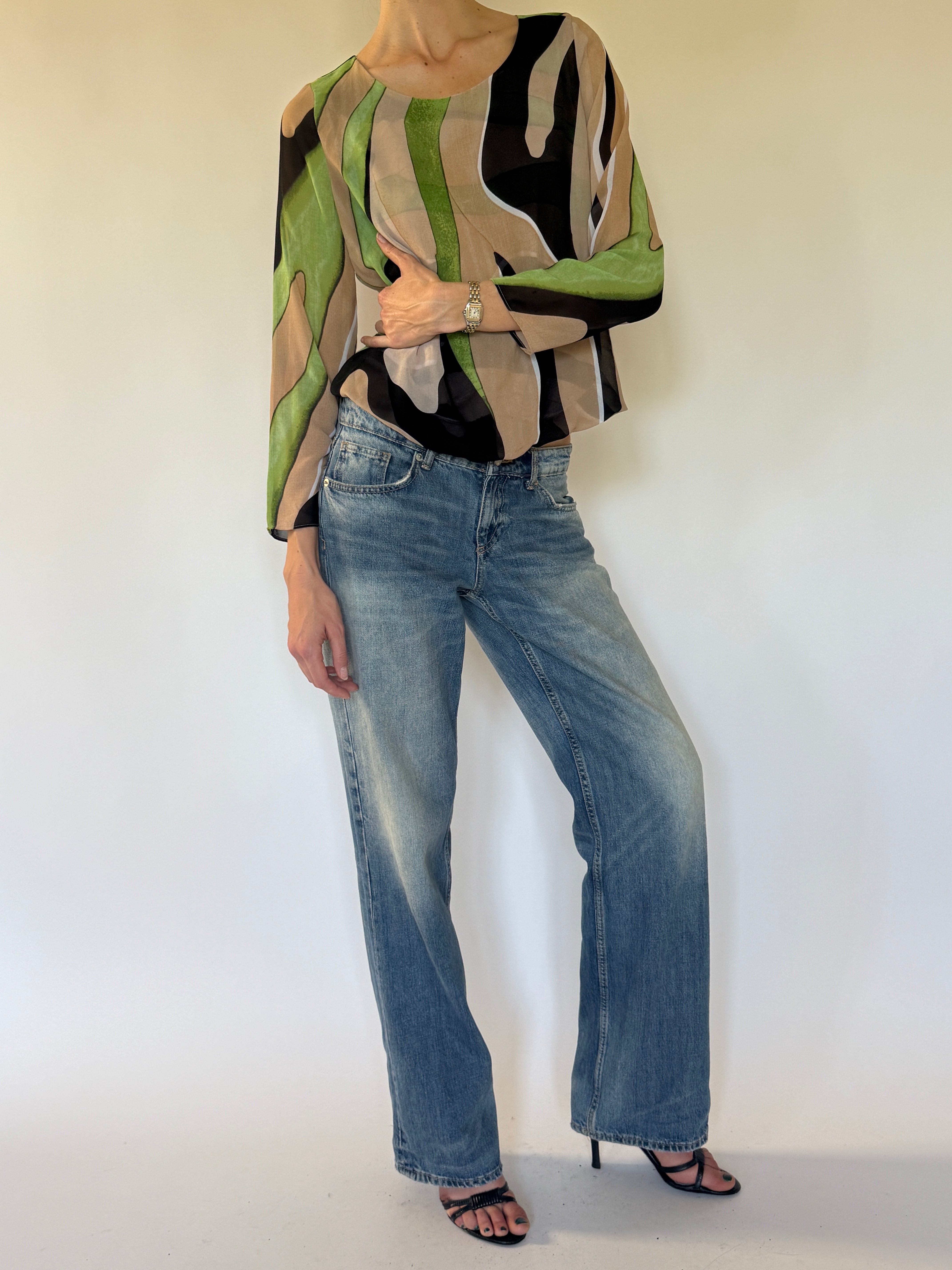 Vintage abstract print blouse front view